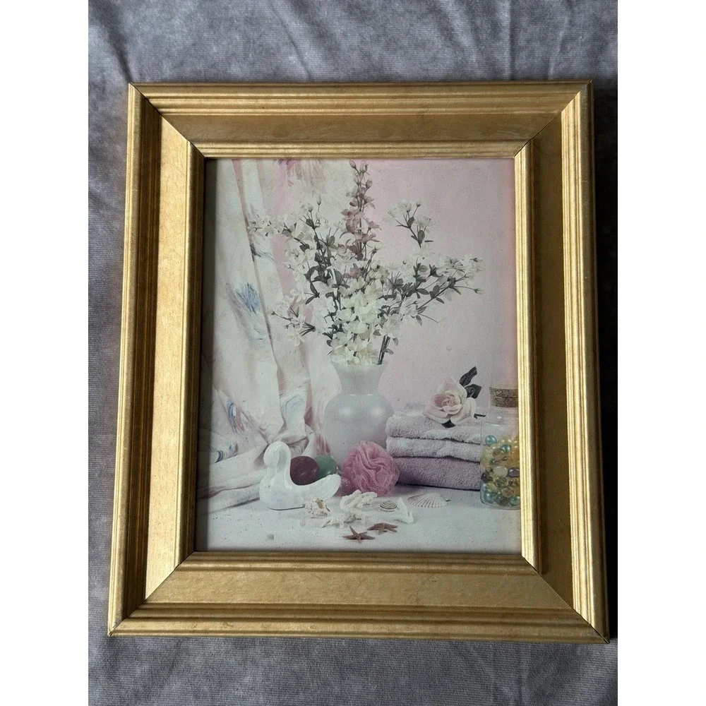 Gold Wood 4x5 Picture Frame Floral Theme Clear Glass Wall Mount Portrait